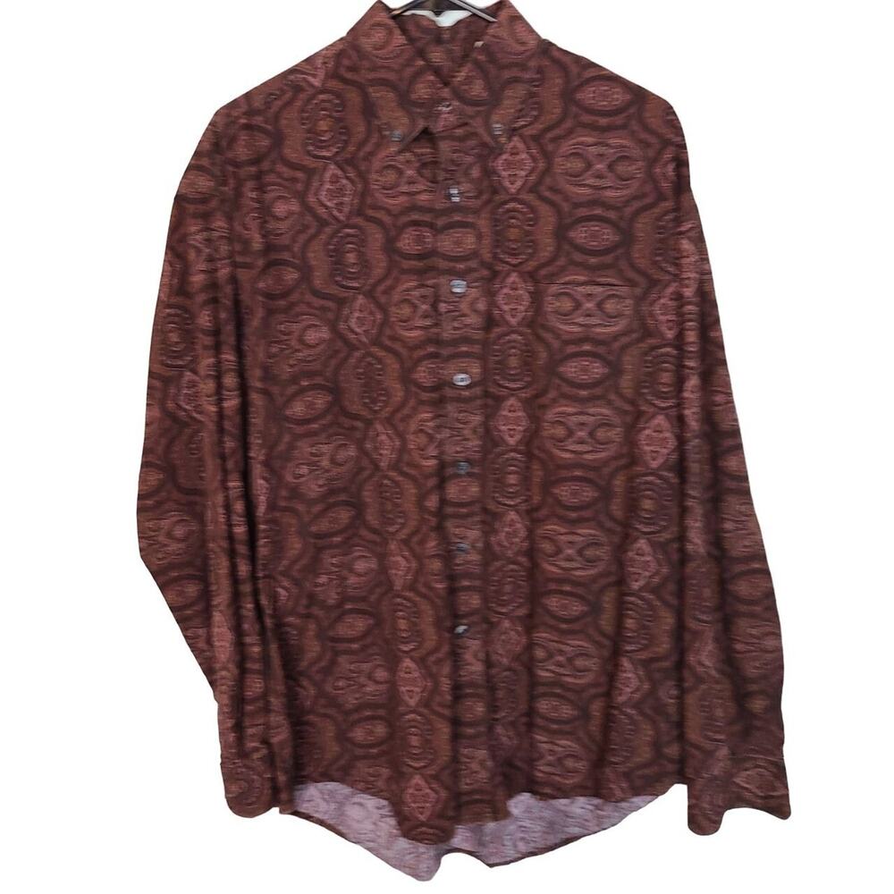 Stetson Mens Brown Paisley Print Button Down Shirt Size L Western Cowboy Country